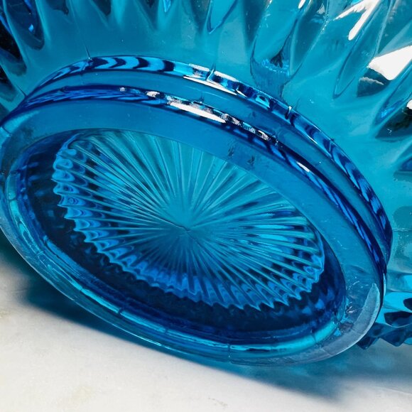 Vtg Aqua Turquoise Blue Tiera Indiana Glass Basket Diamond Point Large Glows - Picture 3 of 11